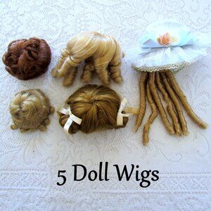 DOLL WIGS, 5 REPLACEMENT HAIR STYLES: GIBSON GIRL, RINGLETS, CURLS, BONNET, EUC